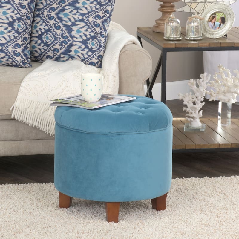 Carson Carrington Hare Large Round Button-tufted Storage Ottoman - Teal