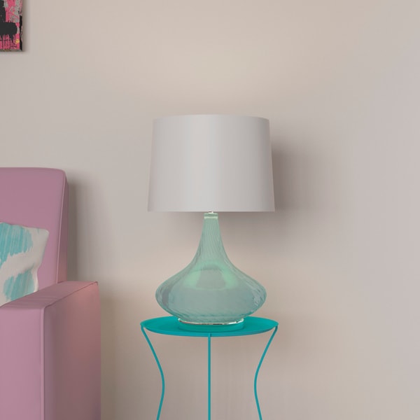 Porch & Den Delano Burton Light Blue Glass Fabric Shade Table Lamp