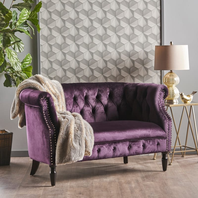 Milani Velvet Tufted Scroll Arm Loveseat by Christopher Knight Home