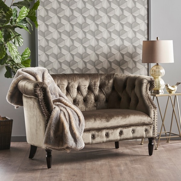 Shop Milani Tufted Scroll Arm Velvet Loveseat by Christopher Knight