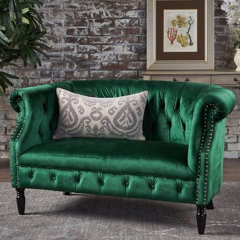 Green Velvet Sofas Couches Online At Our Best Milani Tufted Scroll Arm Velvet Loveseat By Christopher Knight Home