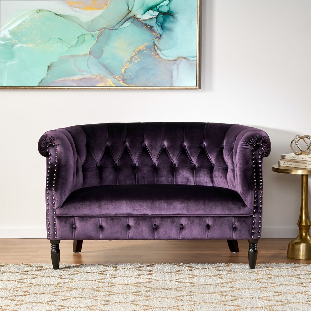 Milani Velvet Tufted Scroll Arm Loveseat by Christopher Knight Home