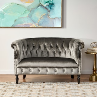 Milani Velvet Tufted Scroll Arm Loveseat by Christopher Knight Home