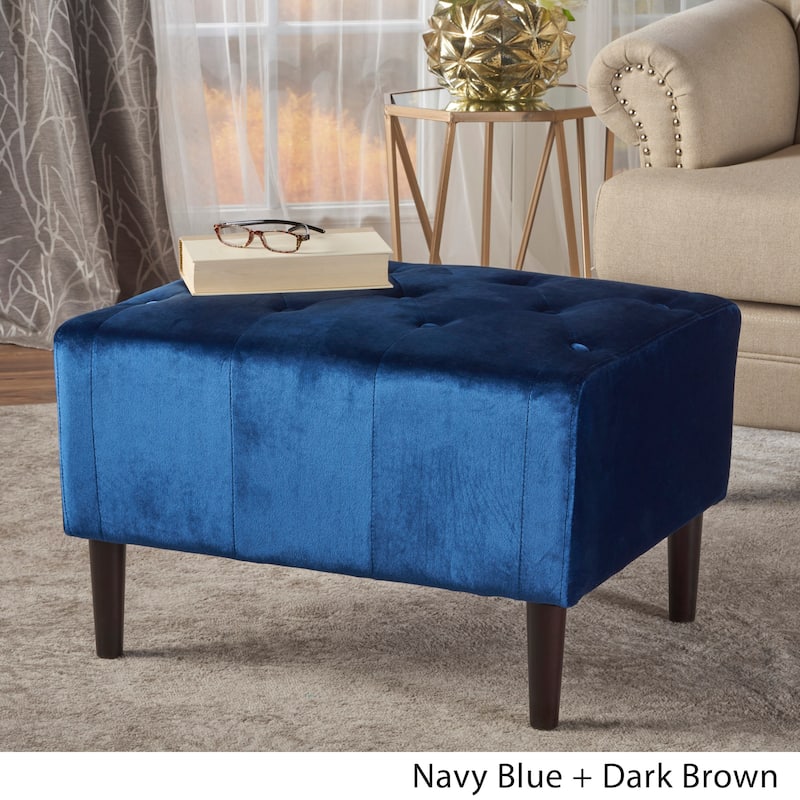 Kimiko Tufted Velvet Rectangle Ottoman Stool by Christopher Knight Home - Navy