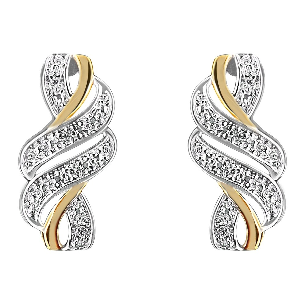 18K Gold over 925 Silver Diamond Accent Link Dangle Earrings