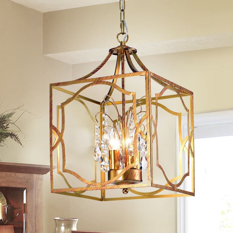 Warehouse of Tiffany Carimid Antique Gold-tone Leaf 15-inch 4-light Square Pendant Chandelier