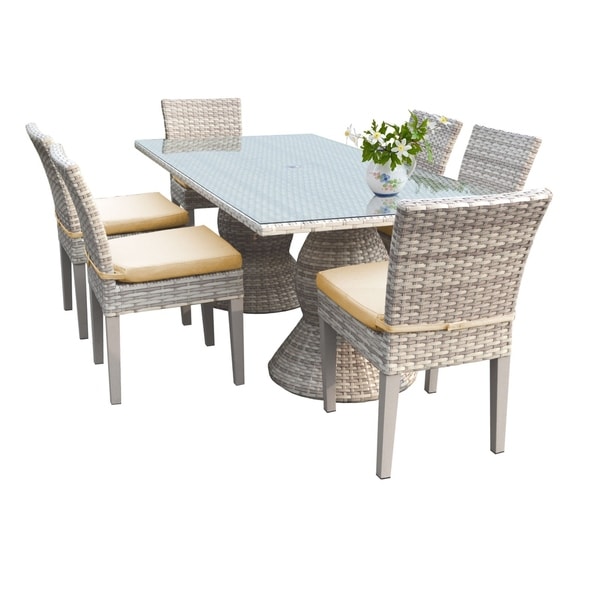 Catamaran Outdoor Patio Rectangular Wicker Dining Table and 6 Side