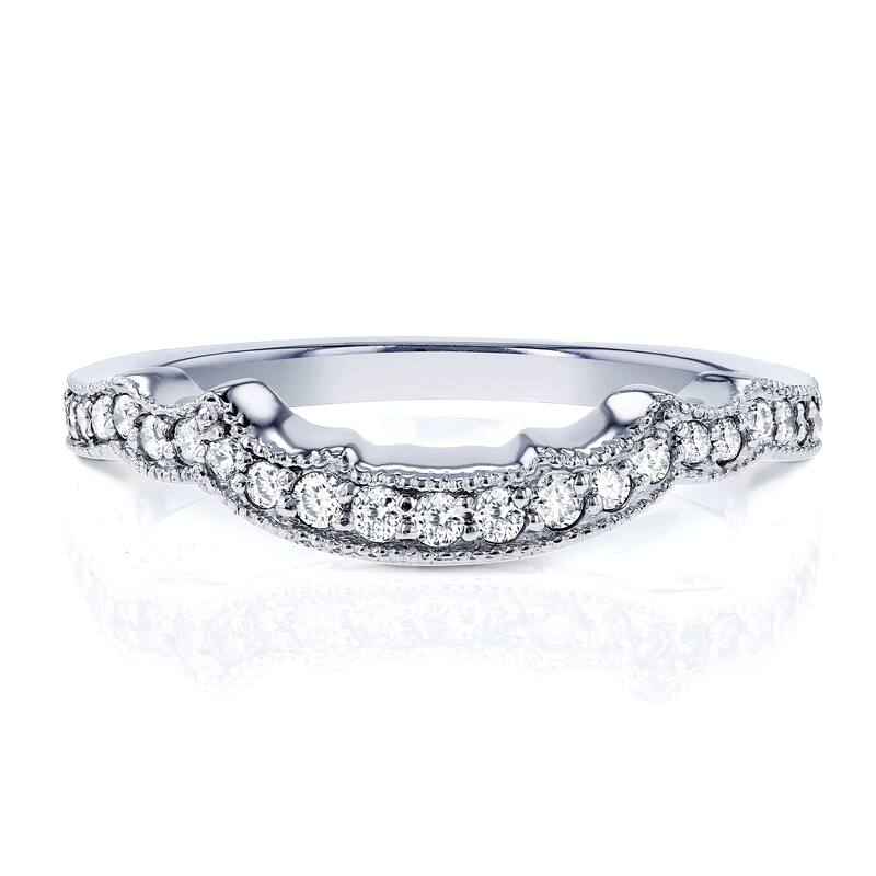Annello by Kobelli 14K White Gold 1/5 Carat TDW Diamond Milgrain Contour Wedding Ring