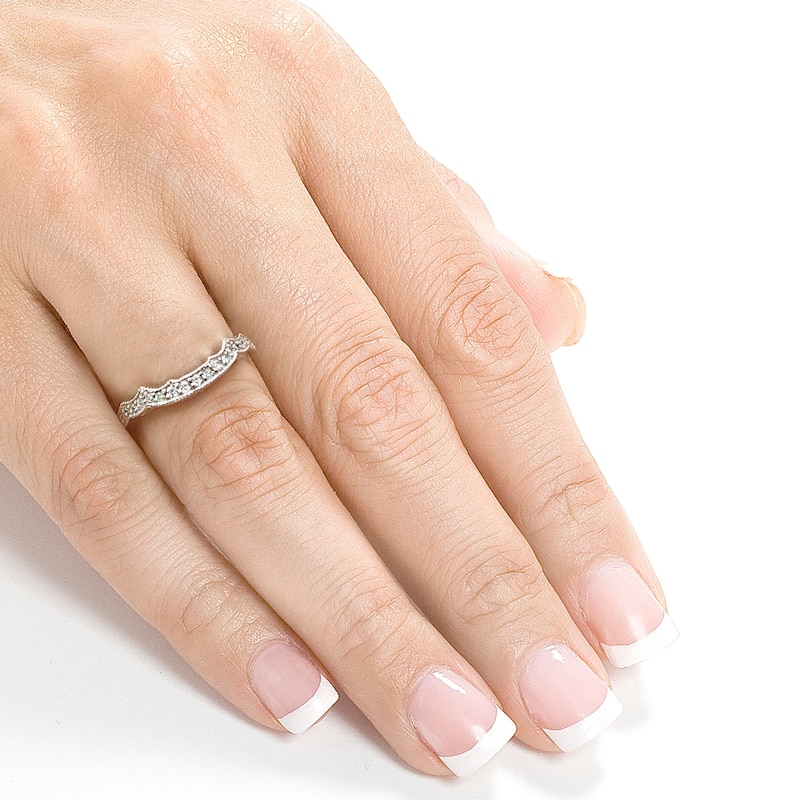 Annello by Kobelli 14K White Gold 1/5 Carat TDW Diamond Milgrain Contour Wedding Ring