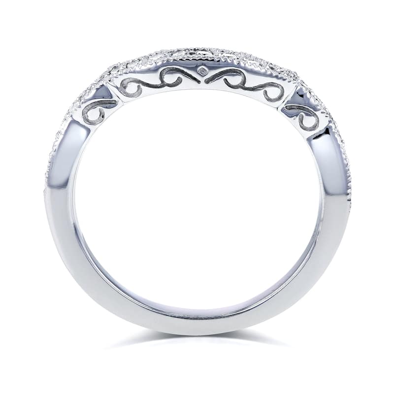 Annello by Kobelli 14K White Gold 1/5 Carat TDW Diamond Milgrain Contour Wedding Ring