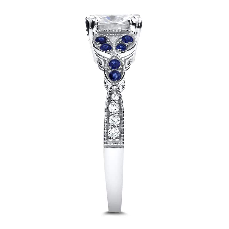 Annello by Kobelli 14k White Gold 1 1/3 Carats TGW Moissanite with Diamond and Sapphire Accents Ring