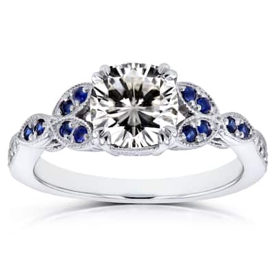 Annello by Kobelli 14k White Gold 1 1/3 Carats TGW Moissanite with Diamond and Sapphire Accents Ring