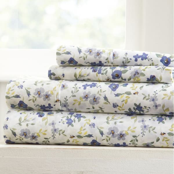 Becky Cameron Ultra-soft Printed 4-pc. Deep Pocket Bedsheet Set - Twin - blossoms-blue