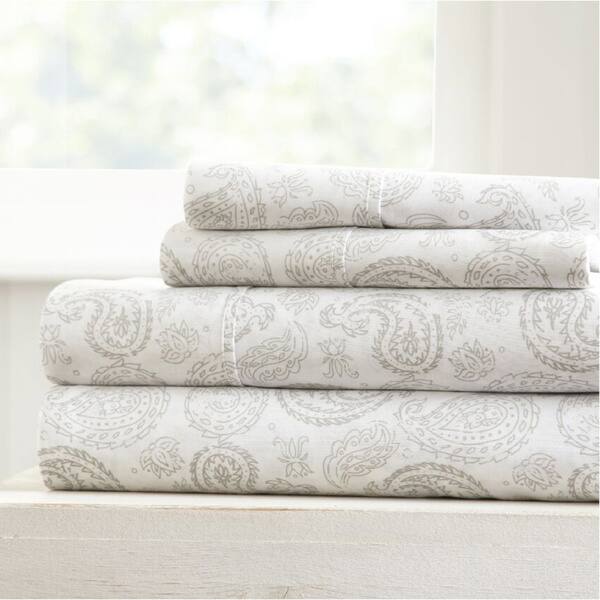 Becky Cameron Ultra-soft Printed 4-pc. Deep Pocket Bedsheet Set - King - coarse paisley-gray