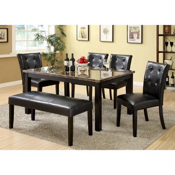 black leather dining bench