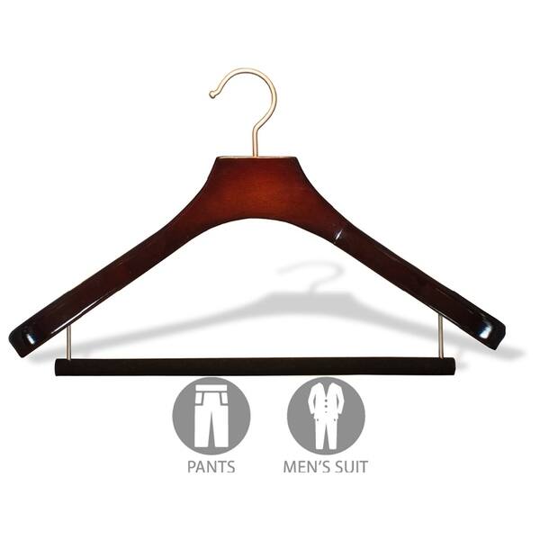 Deluxe Wooden Suit Hanger with Velvet Bar, Cherry Finish & Brushed