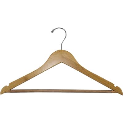 Bamboo Suit Hanger with Black Vinyl Bar, Eco-Friendly 17 Inch Flat Wooden Hangers with Lacquer Finish & Chrome Swivel Hook