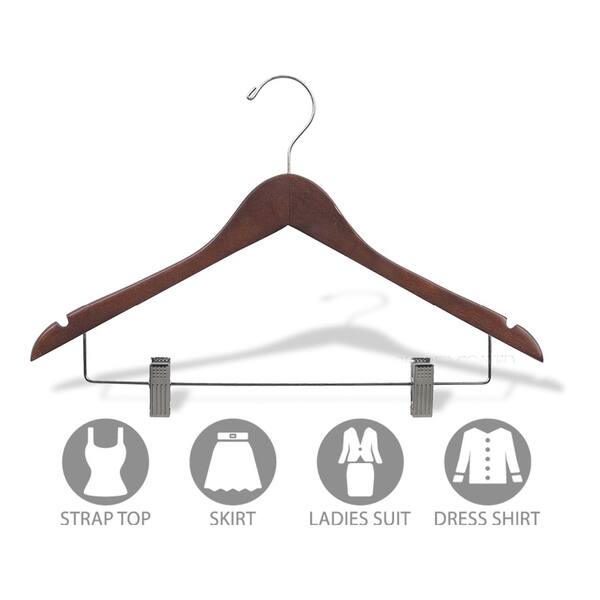 Classic Plastic Combo Hanger with Adjustable Clips, Flat Hangers with Notches and Swivel Hook (Clear/50)