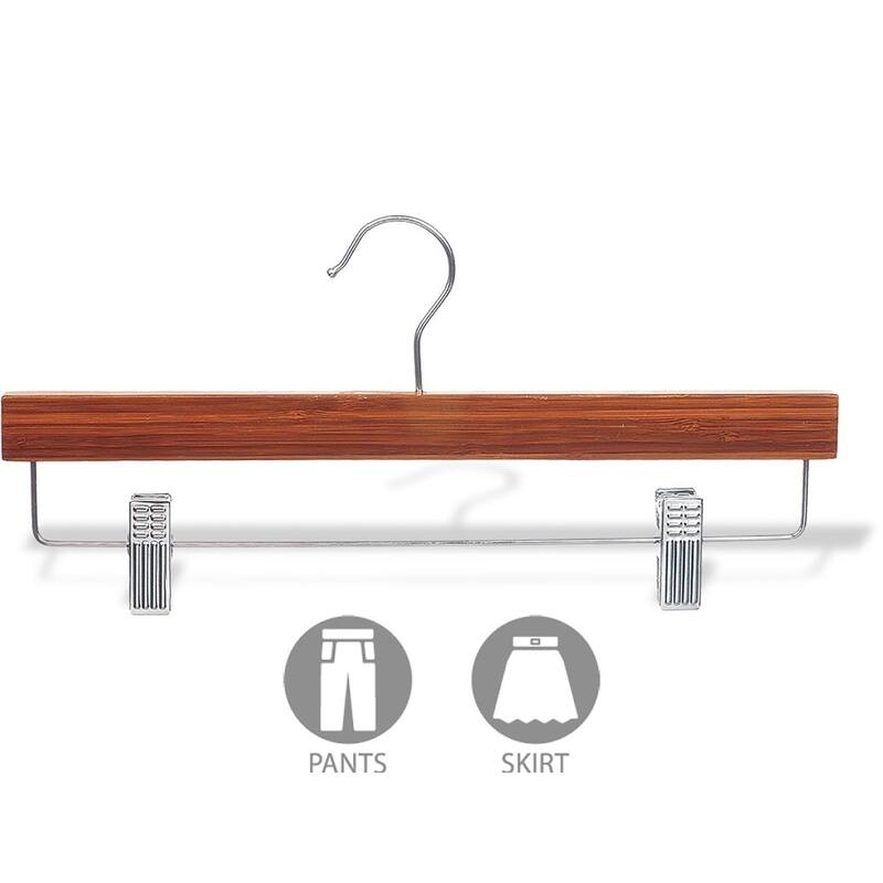 Bamboo Bottoms Hanger with Adjustable Cushion Clips, Eco-Friendly 14 Inch Flat Wooden Hangers with Chrome Swivel Hook
