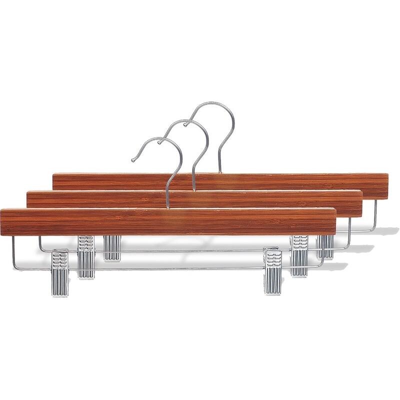 Bamboo Bottoms Hanger with Adjustable Cushion Clips, Eco-Friendly 14 Inch Flat Wooden Hangers with Chrome Swivel Hook