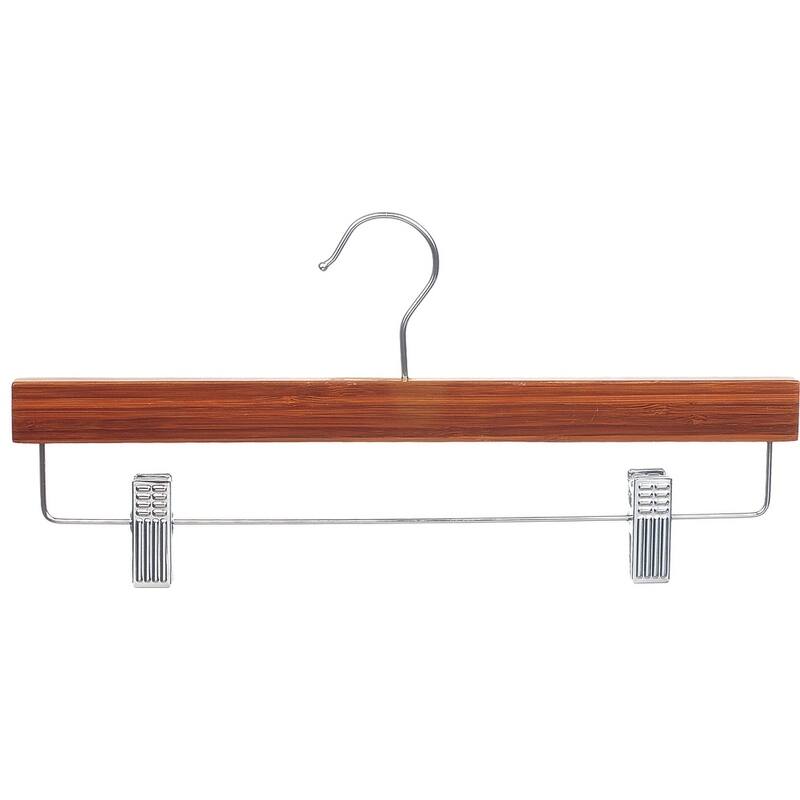 Bamboo Bottoms Hanger with Adjustable Cushion Clips, Eco-Friendly 14 Inch Flat Wooden Hangers with Chrome Swivel Hook