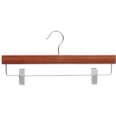 Bamboo Bottoms Hanger with Adjustable Cushion Clips, Eco-Friendly 14 Inch Flat Wooden Hangers with Chrome Swivel Hook