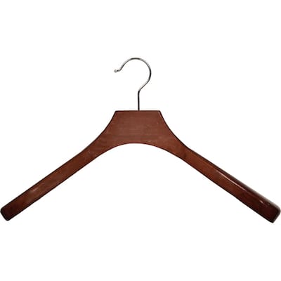 Deluxe Wooden Coat Hanger with Walnut Finish and Chrome Swivel Hook, Large Contoured Jacket Hanger with 2 Inch Wide Shoulders