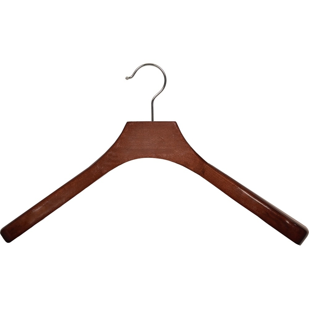 Deluxe Wooden Coat Hanger with Walnut Finish and Chrome Swivel Hook, Large Contoured Jacket Hanger with 2 Inch Wide Shoulders