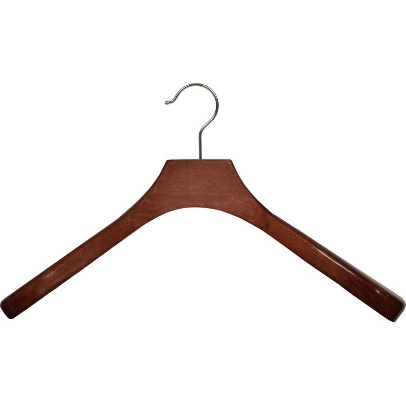 Deluxe Wooden Coat Hanger with Walnut Finish and Chrome Swivel Hook, Large Contoured Jacket Hanger with 2 Inch Wide Shoulders
