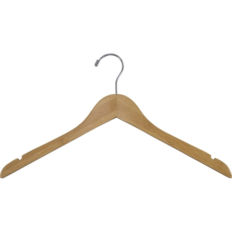 Bamboo Top Hanger, Eco-Friendly 17 Inch Flat Wooden Hangers with Lacquer Finish & Chrome Swivel Hook