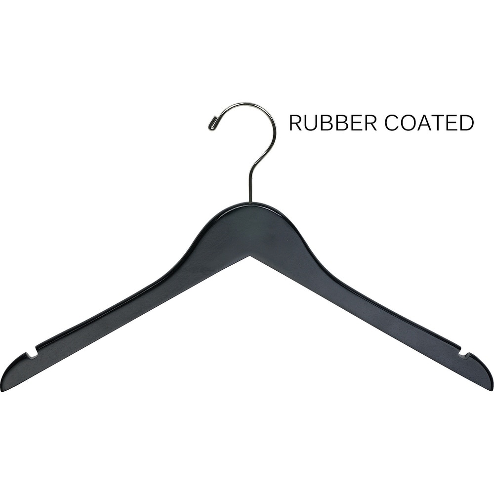 Black Wooden 17 Inch Flat Coat/shirt Hanger With Chrome Hook 100