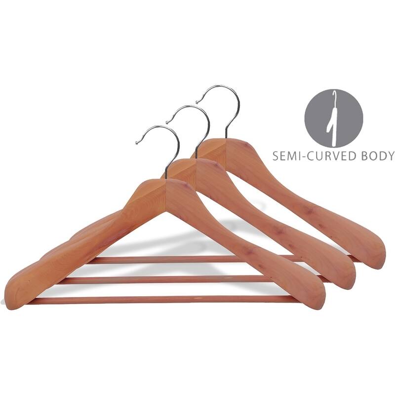 Large Cedar Suit Hanger, Unfinished Contoured, 2 Inch Wide Shoulder