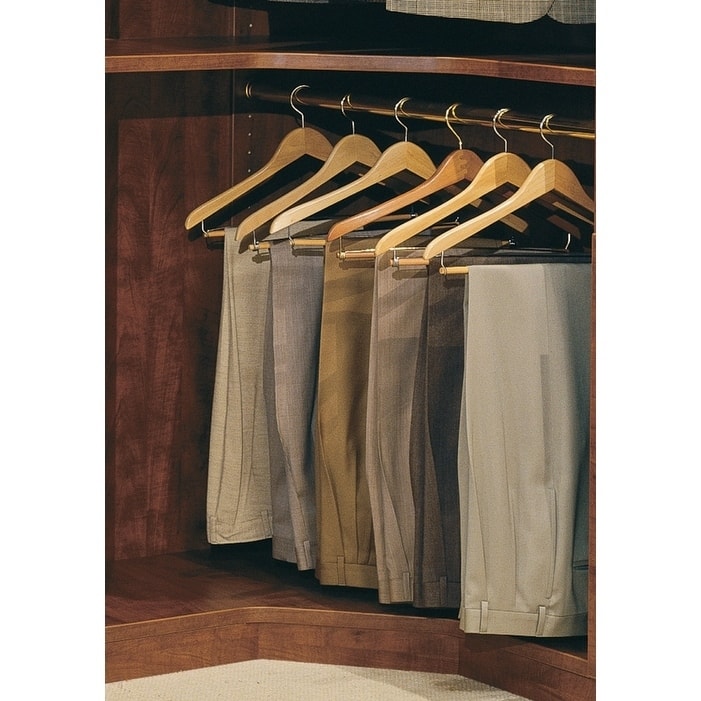 Curved Wooden Suit Hanger with Natural Finish & Locking Pant Bar, 1/2 Inch Thick Hangers with Chrome Swivel Hook