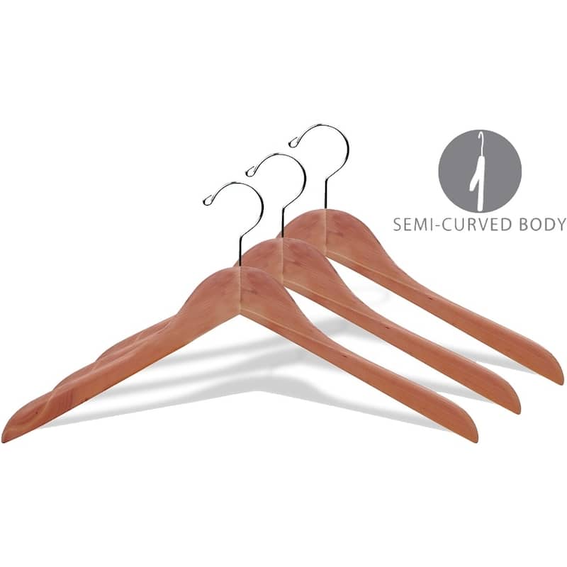 Cedar Wood Top Hanger, Unfinished Curved Hangers with Fresh Cedar Scent and Chrome Swivel Hook