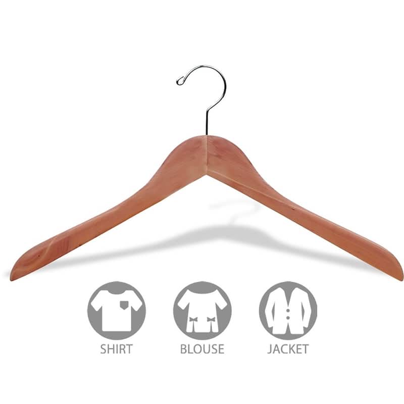 Cedar Wood Top Hanger, Unfinished Curved Hangers with Fresh Cedar Scent and Chrome Swivel Hook