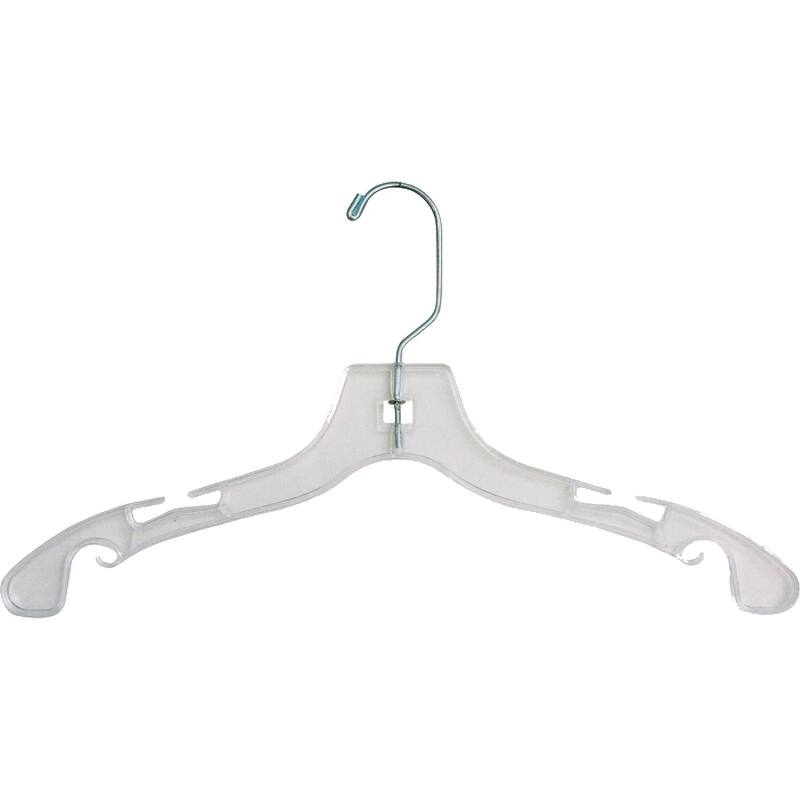 Clear Plastic Kids Top Hanger, Flat Hangers with Notches and Chrome Swivel Hook, 3 Sizes - 12 Inch Box of 25