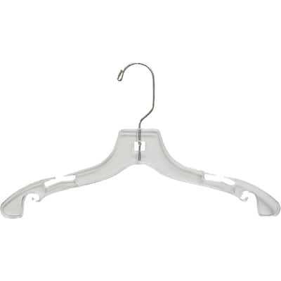 Clear Plastic Kids Top Hanger, Flat Hangers with Notches and Chrome Swivel Hook, 3 Sizes