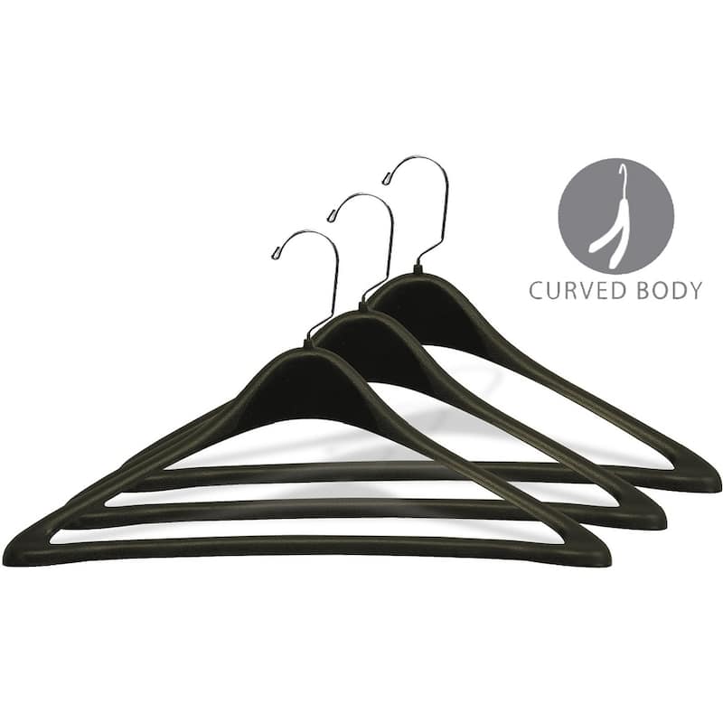 Extra Large Black Plastic Suit Hanger with Fixed Pant Bar, Curved 19 Inch Hangers with Chrome Swivel Hook