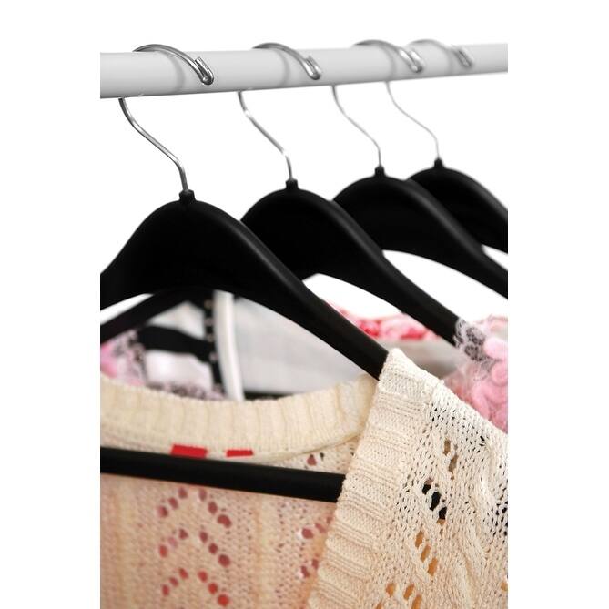 Extra Large Black Plastic Suit Hanger with Fixed Pant Bar, Curved 19 Inch Hangers with Chrome Swivel Hook