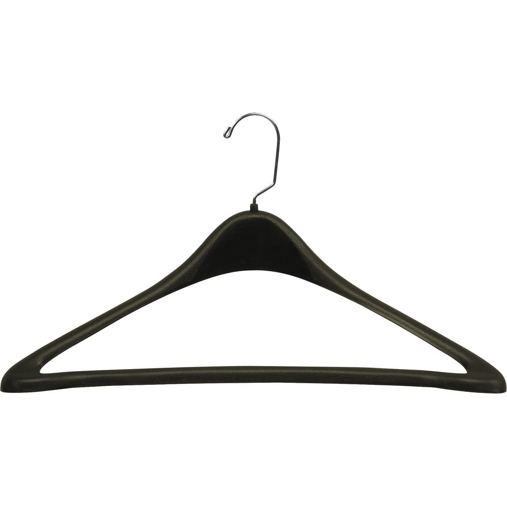 Extra Large Black Plastic Suit Hanger with Fixed Pant Bar, Curved 19 Inch Hangers with Chrome Swivel Hook