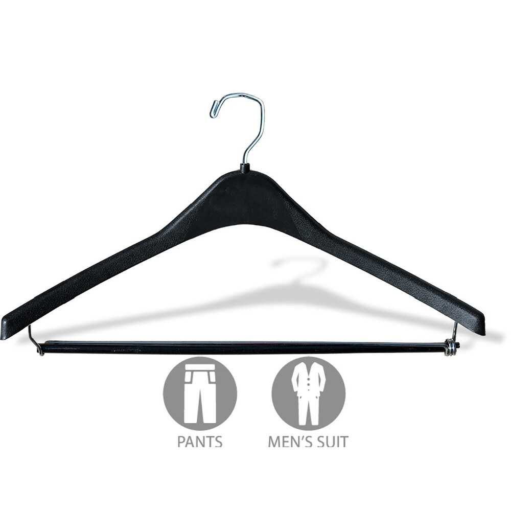 Heavy-Duty Black Plastic Coat Hanger, 1/2 Inch Thick Curved