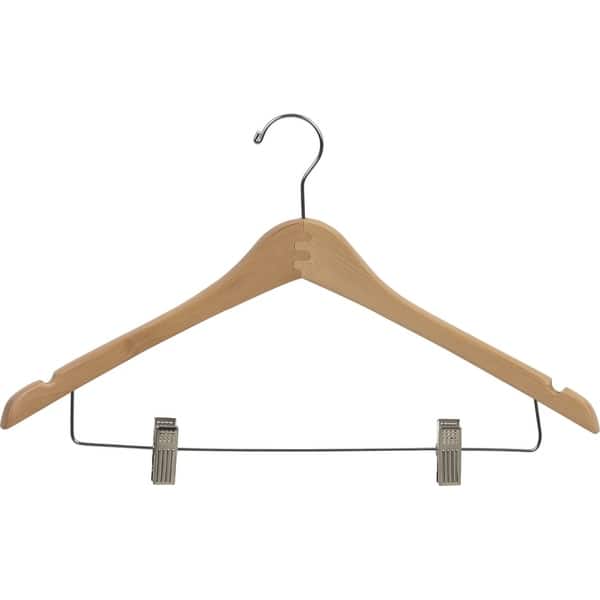 Curved Wooden Combo Hanger with Natural Finish and Adjustable Cushion ...