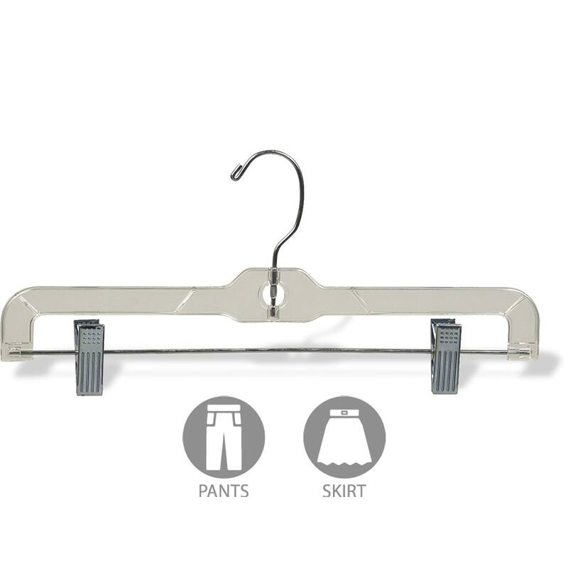 Clear Plastic Kids Bottom Hanger, Box of 100 Small 12 inch Pant hangers with 360 Degree Chrome Swivel Hook