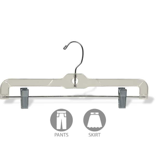 International Hanger Plastic Kids Bottom Hanger w/Clips, Clear w/ Chrome, Box of 100