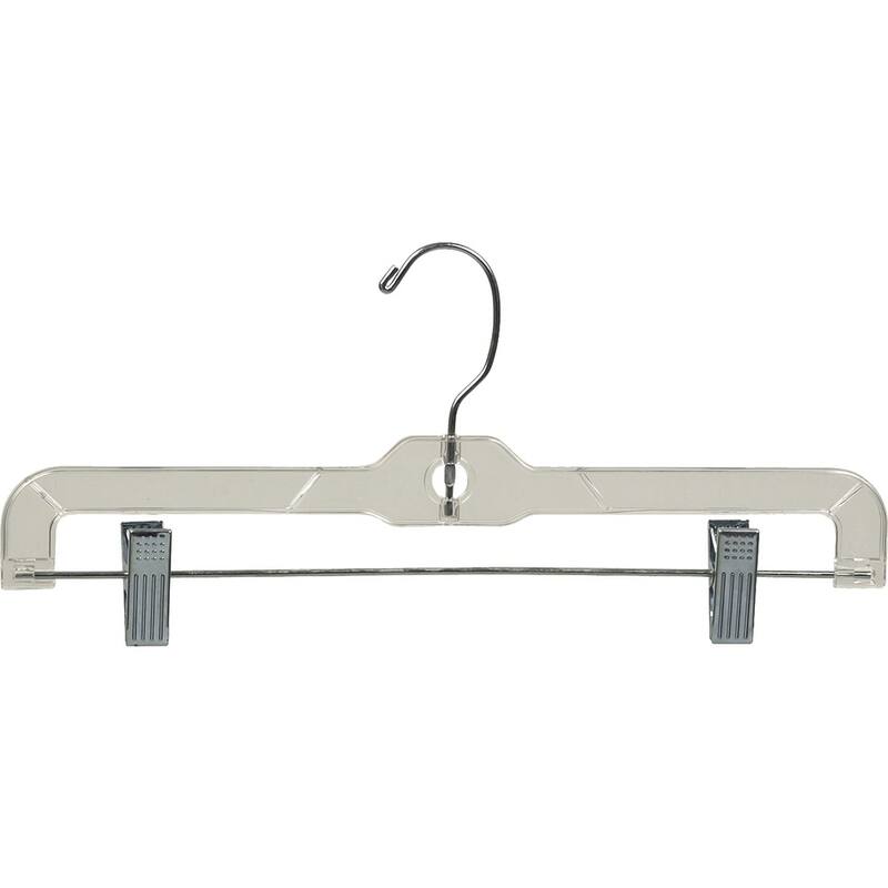 Clear Plastic Kids Bottom Hanger, Box of 100 Small 12 inch Pant hangers with 360 Degree Chrome Swivel Hook