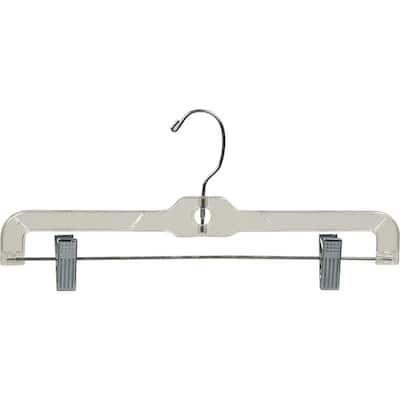 Clear Plastic Kids Bottom Hanger, Box of 100 Small 12 inch Pant hangers with 360 Degree Chrome Swivel Hook
