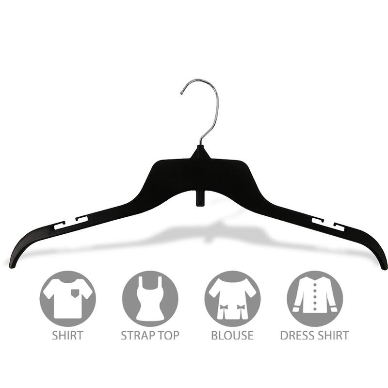 Classic Plastic Top Hanger, Space Saving Shirt Hangers with Chrome Swivel Hook and Notches