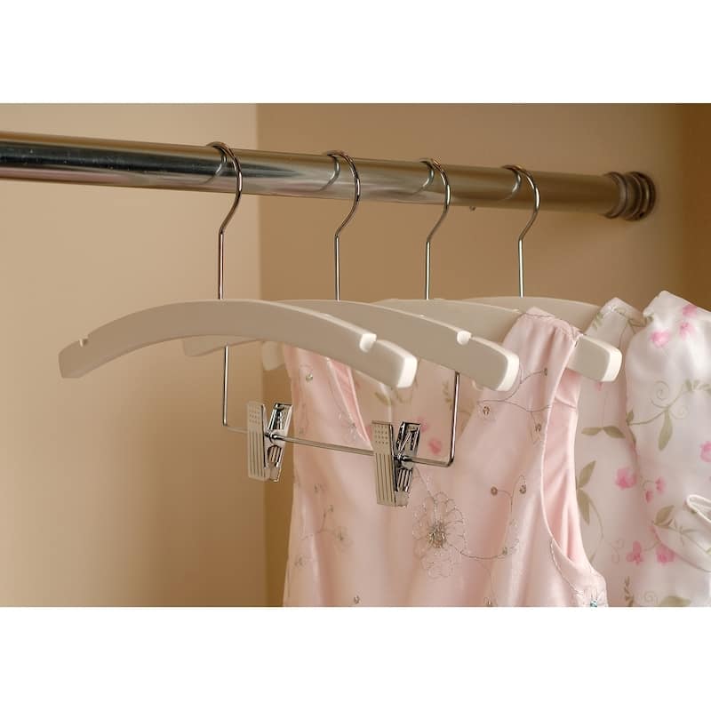 White Arched Wooden Baby Hanger, 10 Inch Wood Top Hangers with Chrome Swivel Hook for Infant Clothes or Onesie