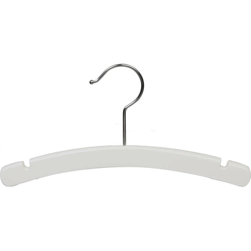 White Arched Wooden Baby Hanger, 10 Inch Wood Top Hangers with Chrome Swivel Hook for Infant Clothes or Onesie