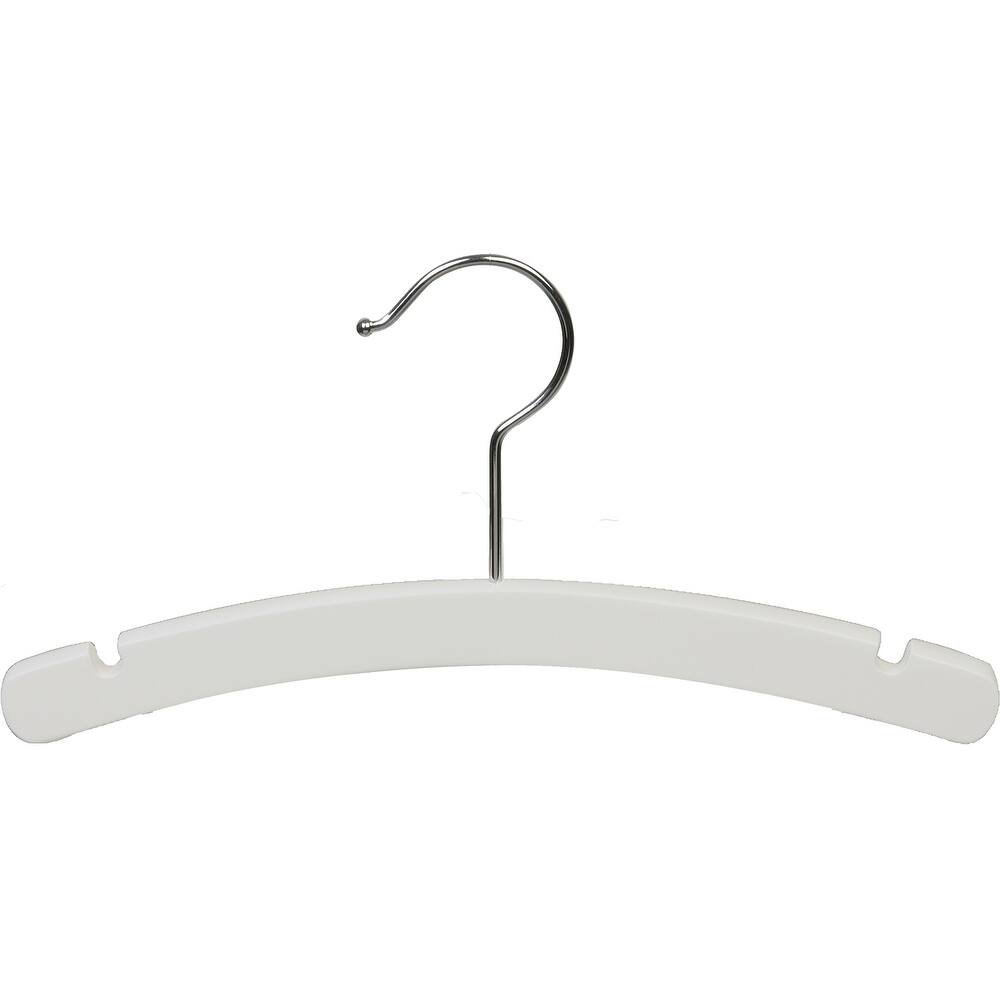 White Arched Wooden Baby Hanger, 10 Inch Wood Top Hangers with Chrome Swivel Hook for Infant Clothes or Onesie